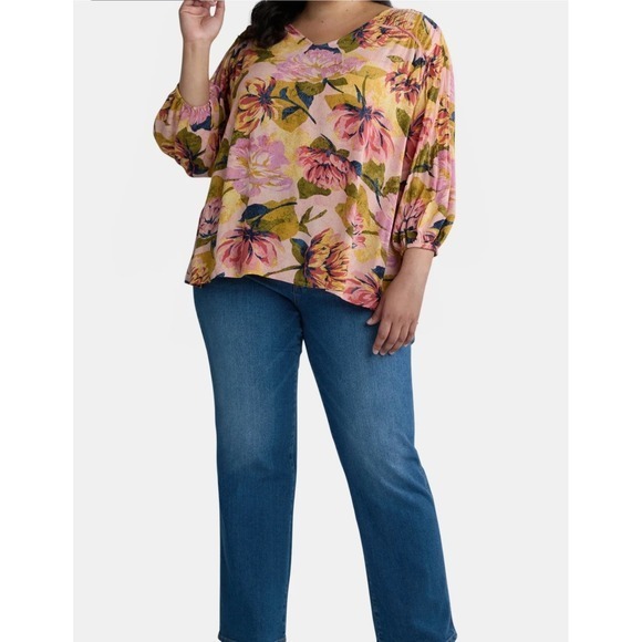 Women's 3X Poet Sleeve Blouse Floral Bohemian Beach Peasant Festival Casual Work - Picture 1 of 9